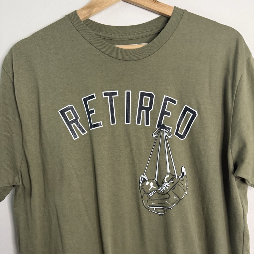 Baseballism Army Green Retired Short Sleeve Crewneck Shirt Mens Large